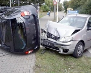 Two cars following a crash. 