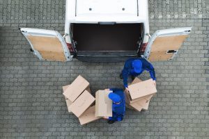 Unloading a delivery lorry or van accident