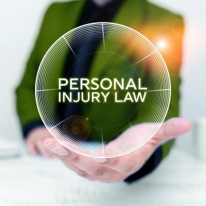 A Man Holding A Bubble That Says Personal Injury Law. 