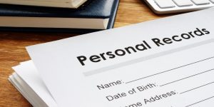 A blank personal records form showing fields for name, date of birth and home address