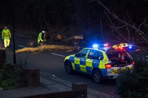 Police attend a road traffic accident.