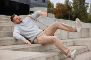 a man falling down concrete steps
